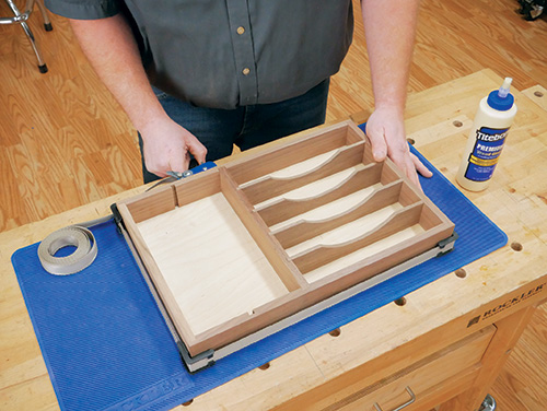 Test fitting the parts of the silverware tray