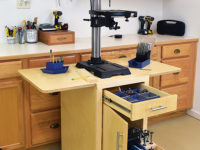 Mobile drill press cabinet with drawers and extensions