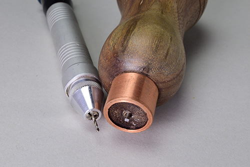 Close-up look at shop-made drill bit holder