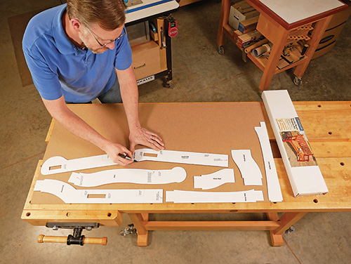 Tracing garden bench parts with templates