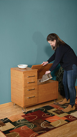 Storing shoes in entry bench 