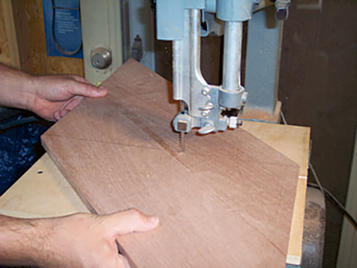 Cutting envelope table leaf stock with band saw