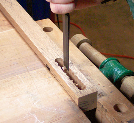 Cutting mortises in envelope table legs with Forstner bit