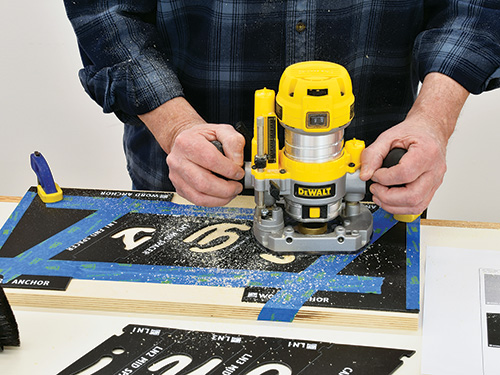 Routing out letter shapes with Rockler template