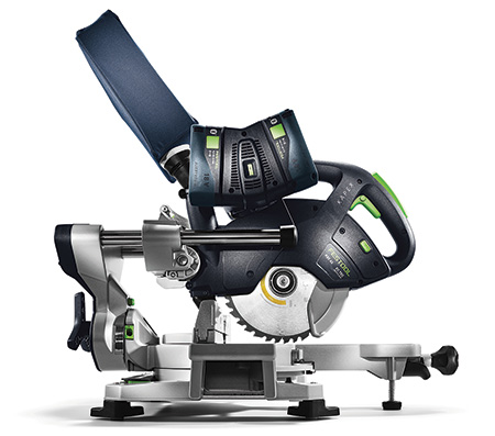 Side view of cordless Festool KSC 60 miter saw
