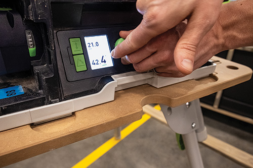 Making adjustments to Festool jobsite saw blade tilt