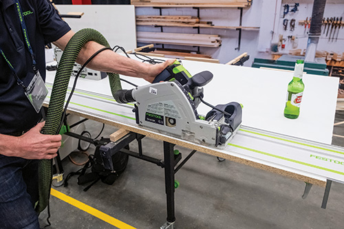 Setting up Festool track saw for melamine panel cut