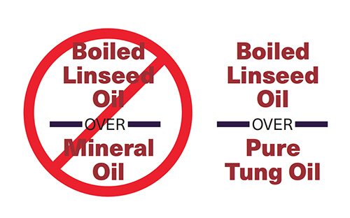 Do not apply boiled linseed oil over mineral oil