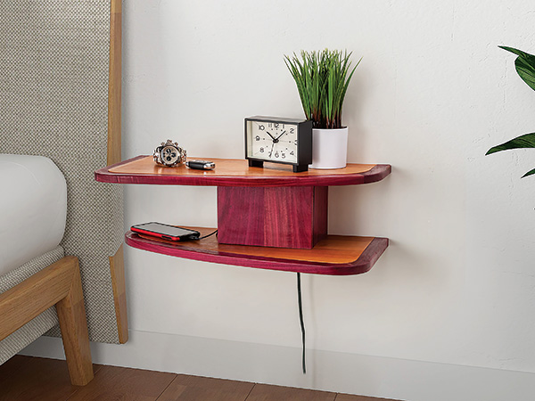 Bedside shelving with storage, charger and light