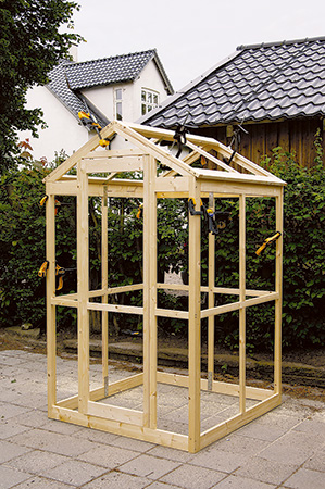 Dry assembled test version of the fold-up greenhouse