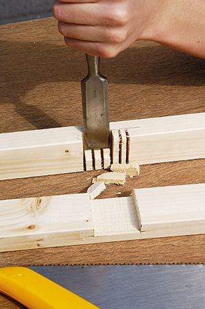 Chiseling half-lap joints for fold-up greenhouse