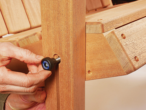 Adding adjustment locking knobs to folding adirondack chair