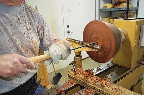 Drilling the depth of the woodturning