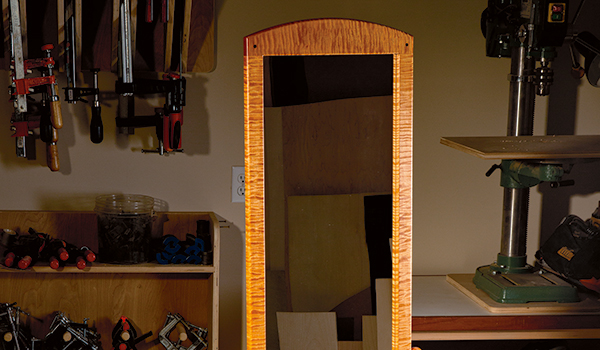 Full-length standing maple mirror
