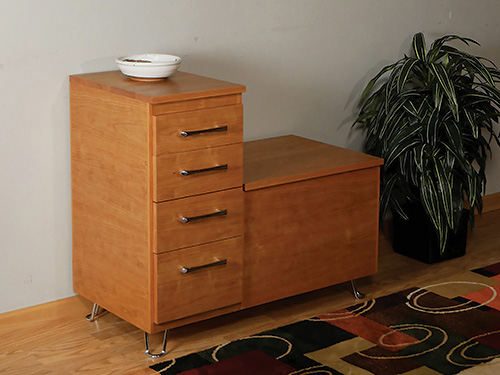 Plywood cabinet and drawers covered with veneer