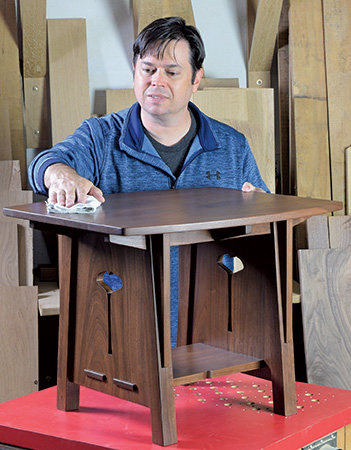 Applying stain to ginko table tabletop