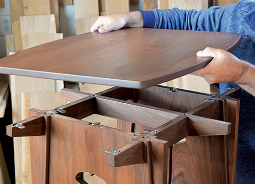 Attaching walnut tabletop to table base