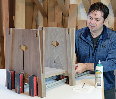 Using bar clamps to help assemble base for ginko leaf table