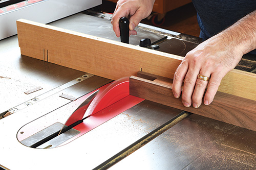 Trimming table leg joint with table saw