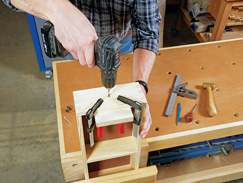 Drilling hole for attaching knob to glue caddy drawer