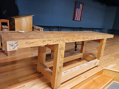 Workbench signed by members of the Greenville Woodworkers Guild
