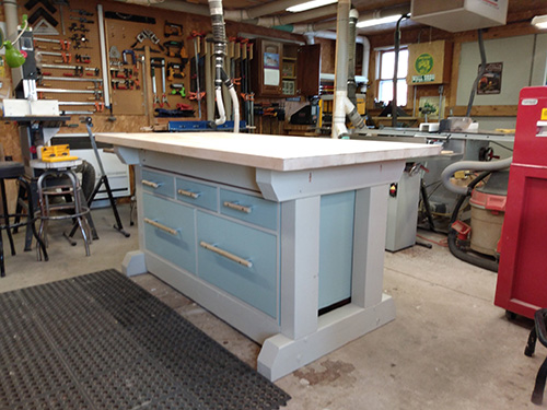 Heavy duty blue and white workbench