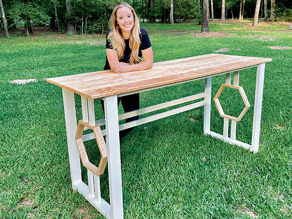 Sarah Listi's tall table project with hexagonal leg decoration