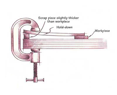 C-Clamp and a Bit of Scrap Substitute for Hold-Down