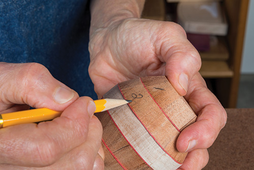 Marking ornament project for grain match-up