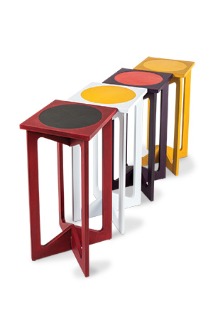 Different colors of tables made from a kit