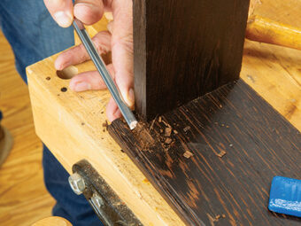 Cutting installation location for hinge in cabinet with chisel