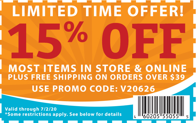 Limited Time Offer - 15% Off most items in store & online