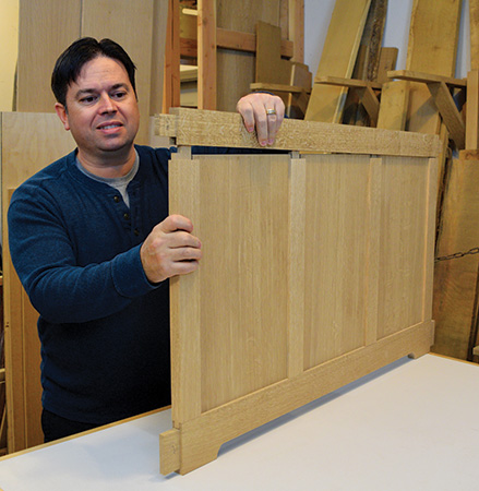 Mortise-and-tenon joinery on a desk panel