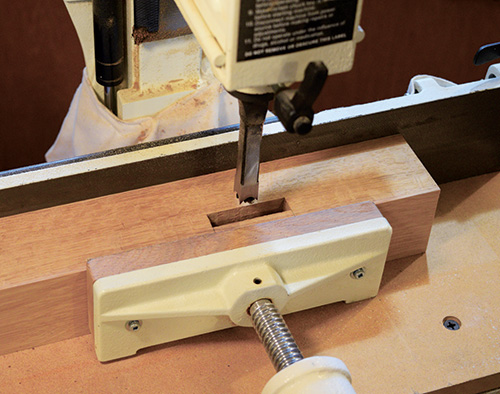 Chopping square mortises with a mortising machine
