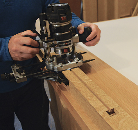 Routing square mortises for walnut inlay