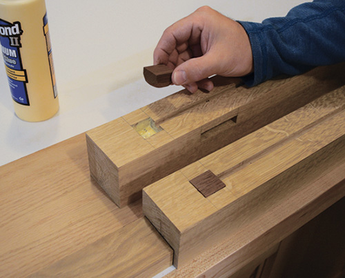 Filling mortises with walnut plugs