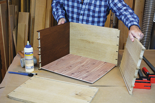 Dry assembling and gluing-up Limbert hutch drawer assembly
