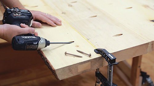 Attaching live edge boards together with pocket screws