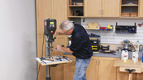Cutting clock part recess with a drill press