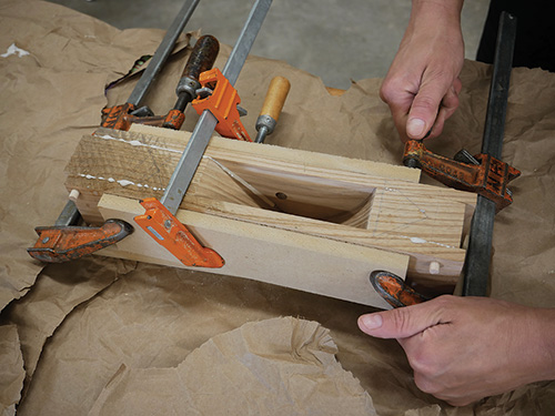 Gluing up laminations to create wooden hand plane