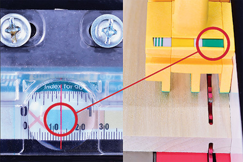 Checking Microjig push block against color coded measurement