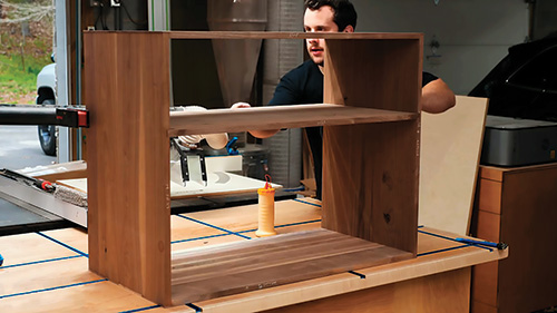 Gluing shelf into Mid-century Modern Dresser Assembly