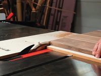 Using crosscut sled to cut parts for Mid-Century Modern dresser
