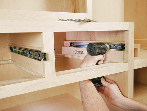 Installing drawer slide in miter station