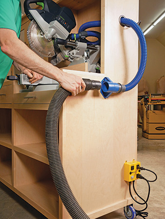 Miter station dust hose installation and power switch