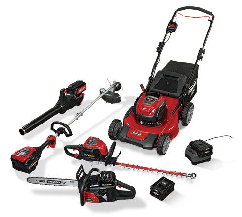 Snapper outdoor lawnmower, chainsaw, battery system