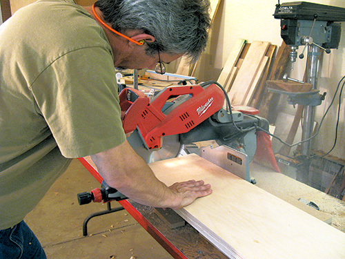 Using a miter saw to cut Appleply stock for shelving