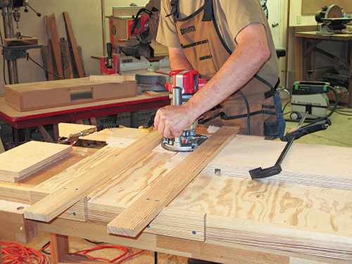 Routing joinery in modular bookcase shelving