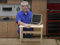 Rob Johnstone with Fisch bit collection and three level shoe rack