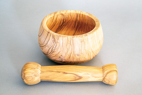 Finished olivewood mortar and pestle turnings